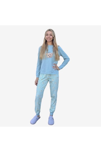 D115 PIJAMA ALGODÓN FINO MUJER A CUADROS OSITOS