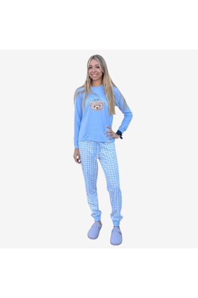 D115 PIJAMA ALGODÓN FINO MUJER A CUADROS OSITOS