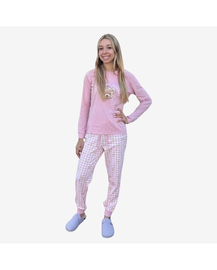 D115 PIJAMA ALGODÓN FINO MUJER A CUADROS OSITOS