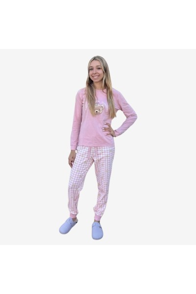 D115 PIJAMA ALGODÓN FINO MUJER A CUADROS OSITOS