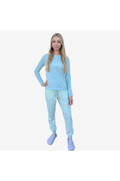 D829 PIJAMA ALGODÓN AFELPADO MUJER A CUADROS