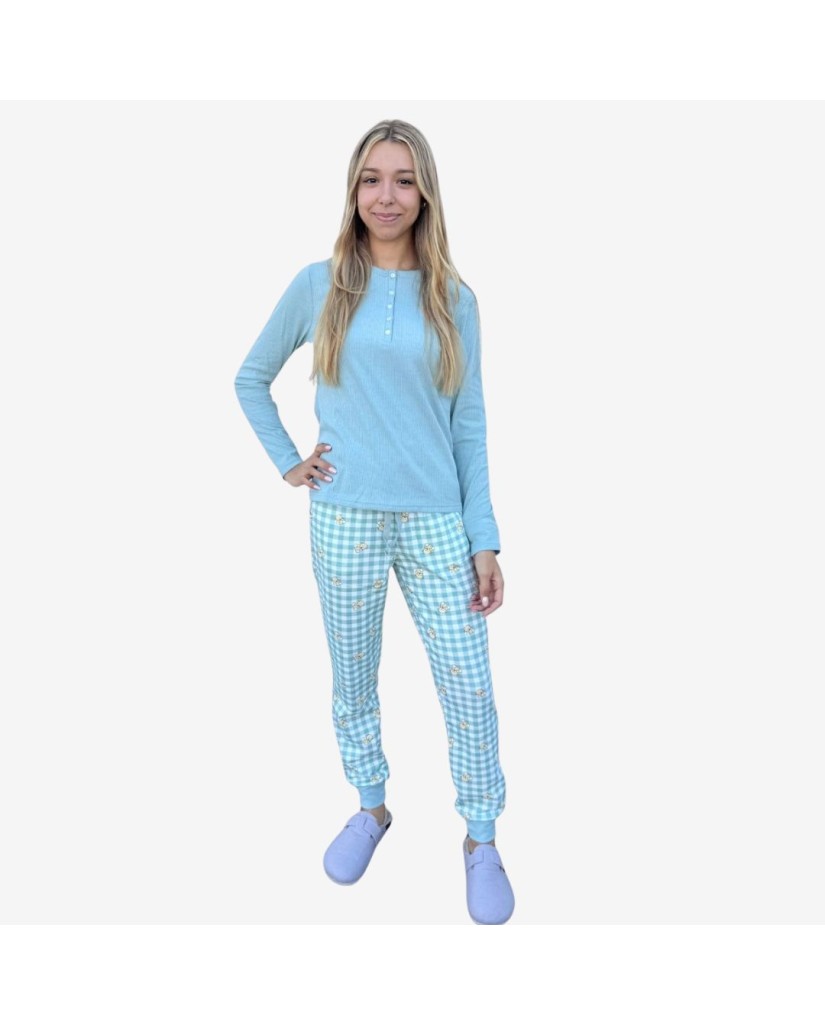 D829 PIJAMA ALGODÓN AFELPADO MUJER A CUADROS