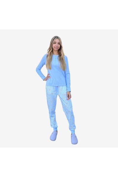 D829 PIJAMA ALGODÓN AFELPADO MUJER A CUADROS