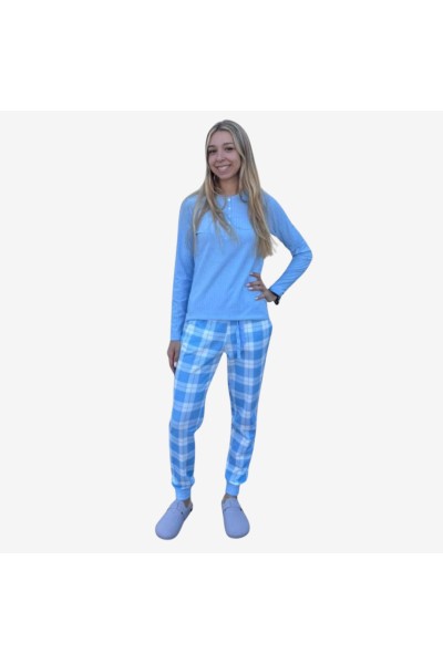D837 PIJAMA ALGODÓN AFELPADO MUJER A CUADROS