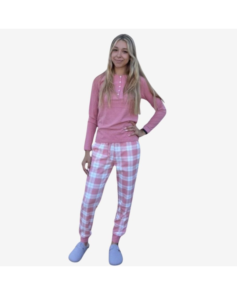 D837 PIJAMA ALGODÓN AFELPADO MUJER A CUADROS
