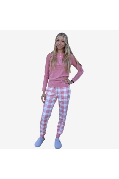 D837 PIJAMA ALGODÓN AFELPADO MUJER A CUADROS