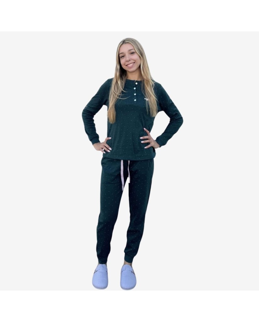 D847 PIJAMA ALGODÓN AFELPADO MUJER PUNTITOS