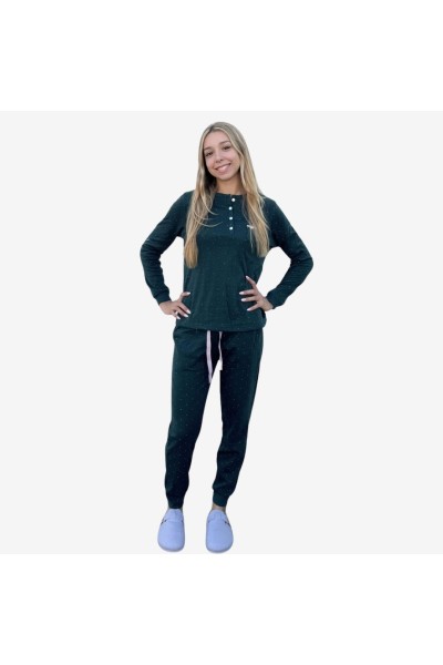 D847 PIJAMA ALGODÓN AFELPADO MUJER PUNTITOS