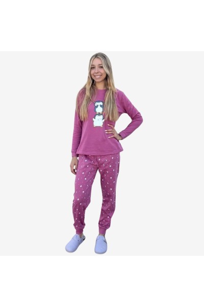 D853 PIJAMA ALGODÓN AFELPADO MUJER PINGÜINOS