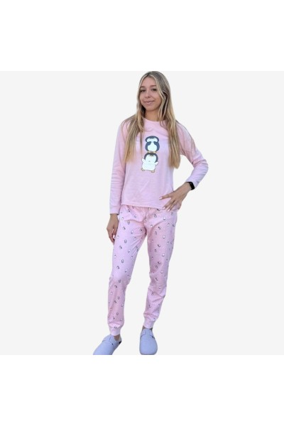 D853 PIJAMA ALGODÓN AFELPADO MUJER PINGÜINOS