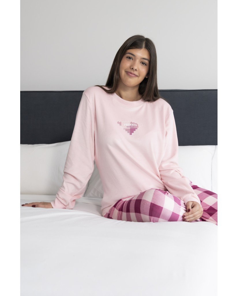 PV25410 PIJAMA SEÑORA SPANDEX ROSA CUADROS