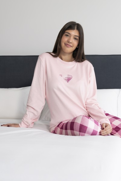 PV25410 PIJAMA SEÑORA SPANDEX ROSA CUADROS