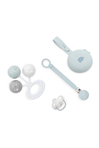 SET58 SET 4 PCS SILICONA CHUPETERO+PORTA+CHUPETE+SONAJERO