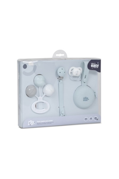 SET58 SET 4 PCS SILICONA CHUPETERO+PORTA+CHUPETE+SONAJERO