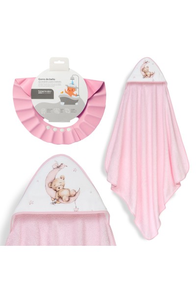 1260 CAPA BAÑO 1X1 MOD ESTAMPADO OSO LUNA ESTRELLAS+GORRO