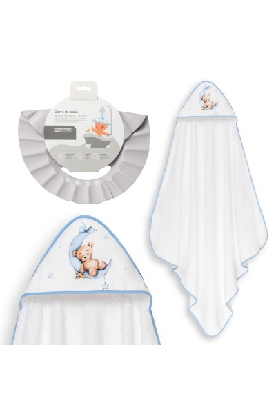 1260 CAPA BAÑO 1X1 MOD ESTAMPADO OSO LUNA ESTRELLAS+GORRO
