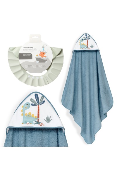 1261 CAPA BAÑO 1X1 MOD ESTAMPADO DINOSAURIO PALMERA+GORRO