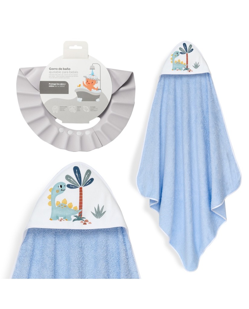 1261 CAPA BAÑO 1X1 MOD ESTAMPADO DINOSAURIO PALMERA+GORRO