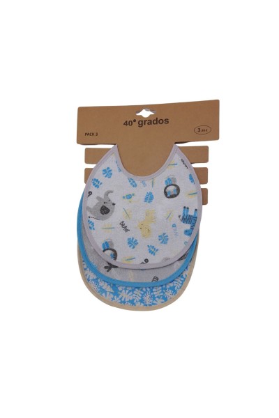 ZY-111 Pack 3 baberos redondos azules animales-40 Grados
