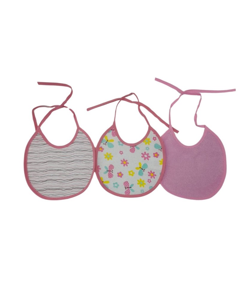 ZY-108 Pack 3 baberos redondos rosas mariposas-40 Grados