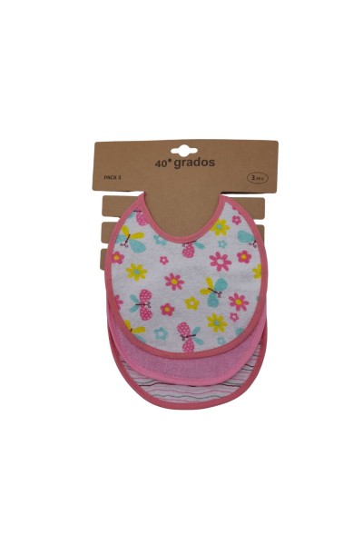 ZY-108 Pack 3 baberos redondos rosas mariposas-40 Grados