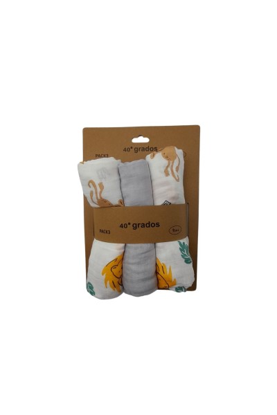 ZY-307 Pack 3 gasas muselinas animales grandes 80X80-40 Grados
