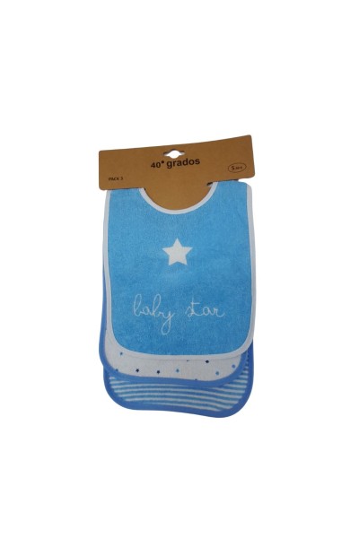ZY-116 Pack 3 baberos azules "Baby Star"-40 Grados