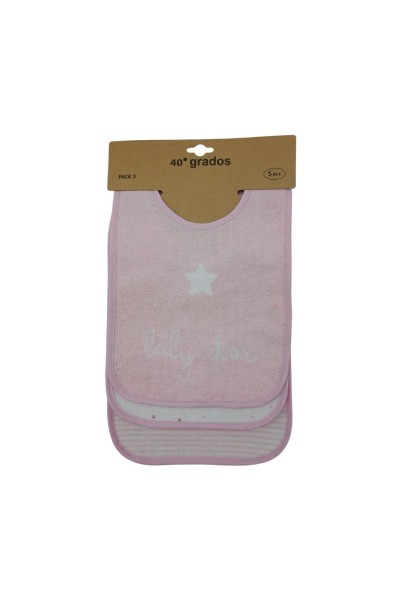 ZY-117 Pack 3 baberos rosas "Baby Star"-40 Grados