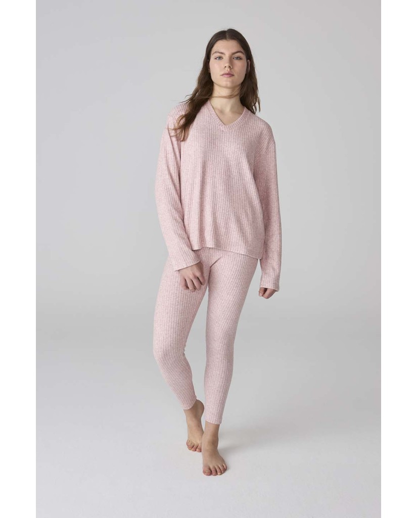 XJJB_FP2001 Pijama mujer canalé rosa casual J&J Brothers