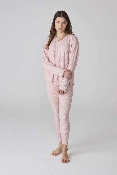 XJJB_FP2001 Pijama mujer canalé rosa casual J&J Brothers
