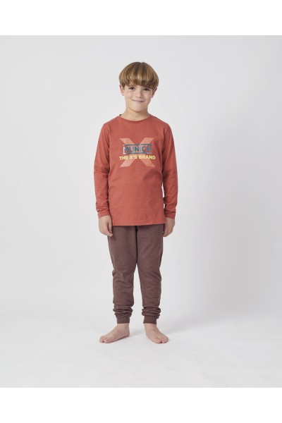 XMU_FP1451 Pijama niño manga larga naranja