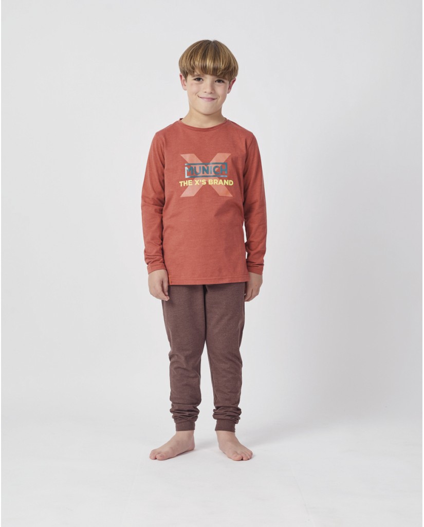 XMU_FP1451 Pijama niño manga larga naranja