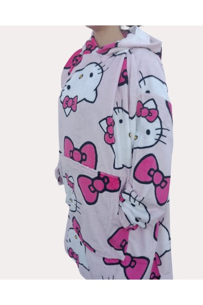 097HK-INFANTIL BATA MANTA OVERSIZE CORALINA HELLO KITTY