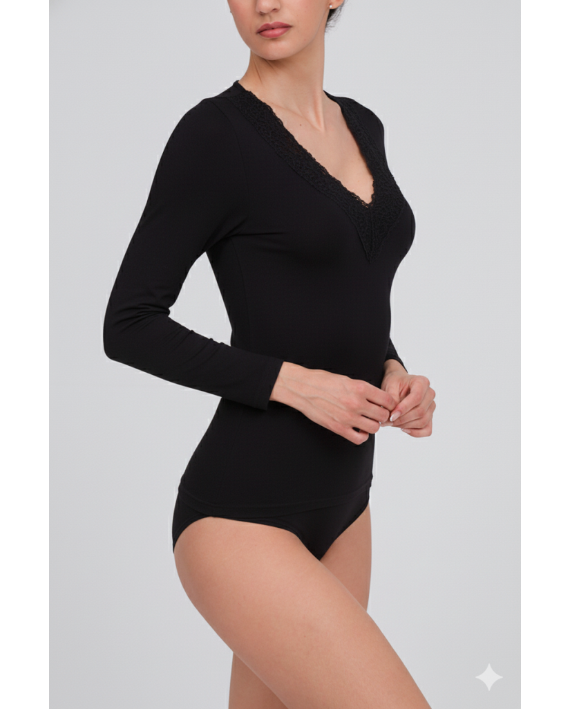 25160 CAMISETA SEÑORA M/L TERMICA CUELLO PICO CON ENCAJE