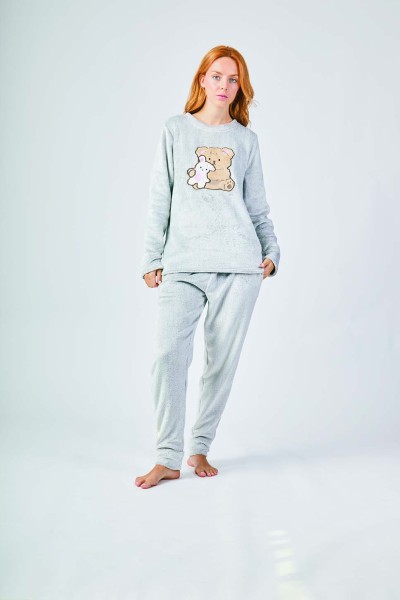 XJG_FP0112 Pijama mujer gris oso
