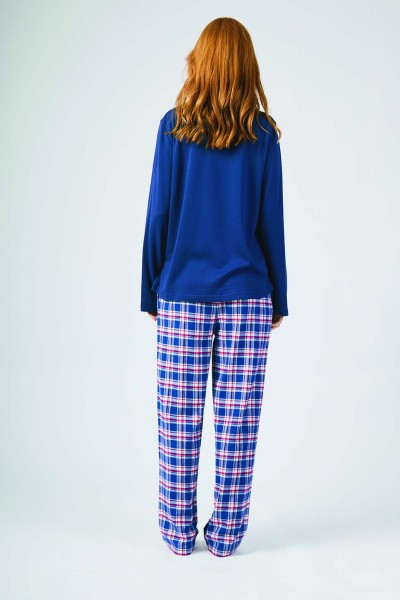 XJG_FP0120 Pijama mujer franela cuadros osito