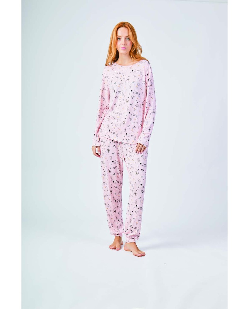 XJG_FP0317 Pijama mujer extra suave rosa estampado