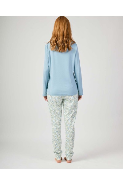 XJG_FP0705 Pijama terciopelo mujer azul flores