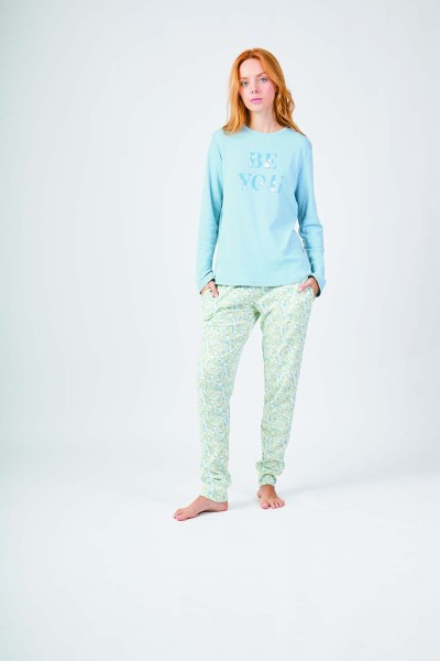 XJG_FP0705 Pijama terciopelo mujer azul flores