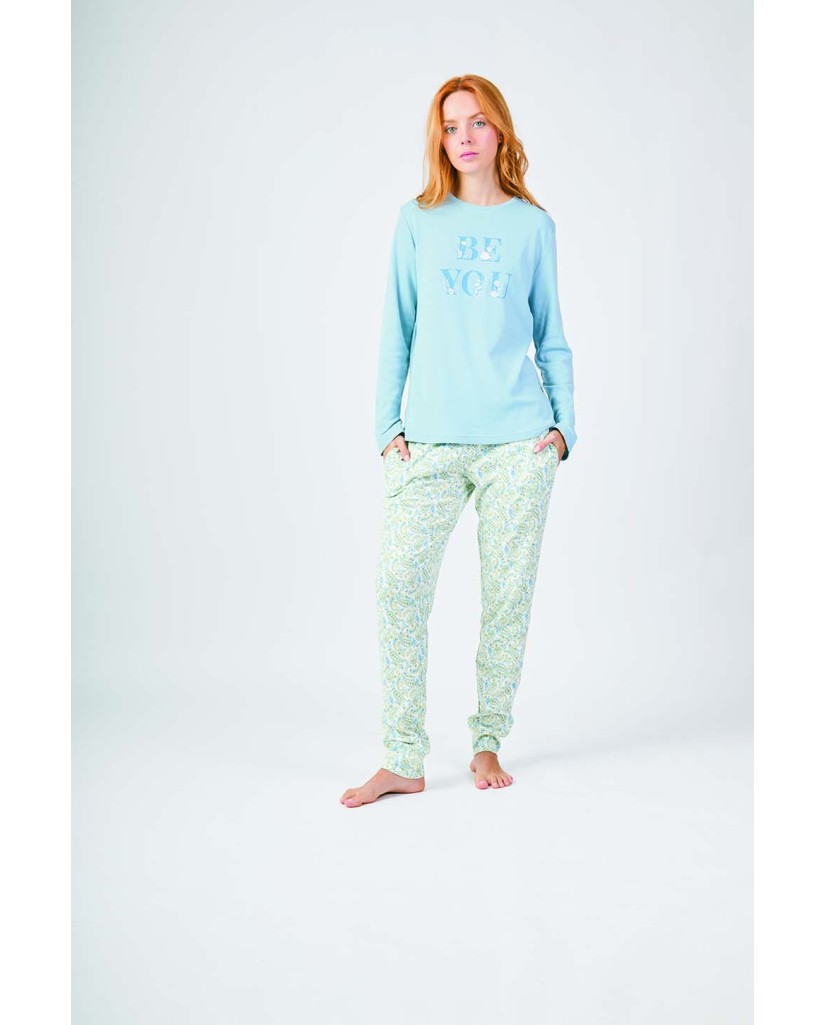 XJG_FP0705 Pijama terciopelo mujer azul flores