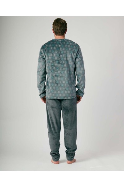 XJG_FP5368 Pijama coralina hombre verde cuadros