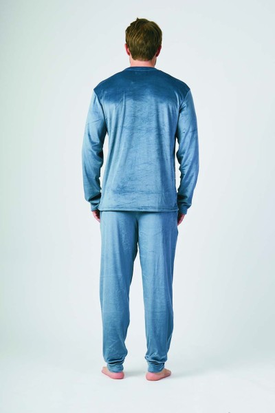 XJG_FP5552 Pijama terciopelo hombre rayas azul