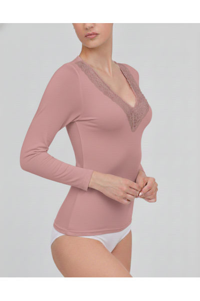 25160 CAMISETA SEÑORA M/L TERMICA CUELLO PICO CON ENCAJE