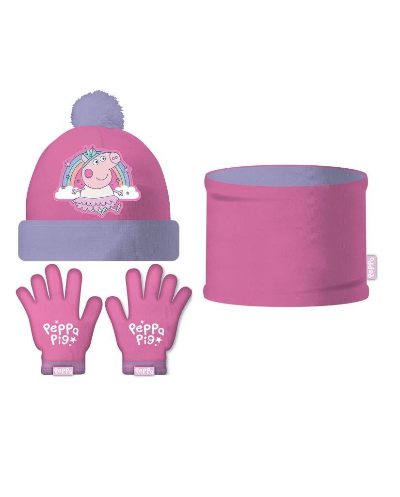 PP17442 PEPPA PIG - SET GORRO BRAGA Y GUANTES