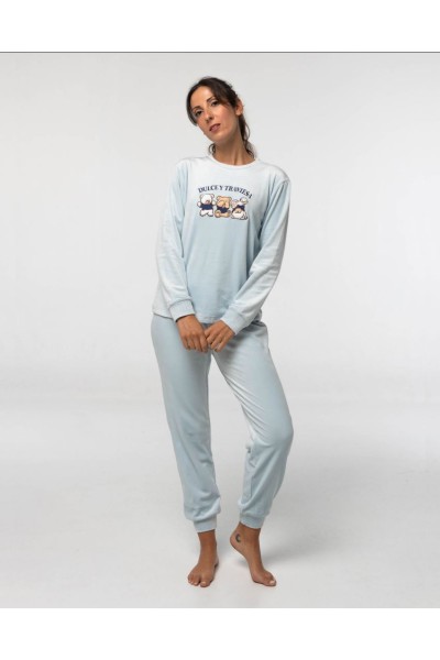 MV11 PIJAMA MICROVELOUR MUJER- DULCE Y TRAVIESA