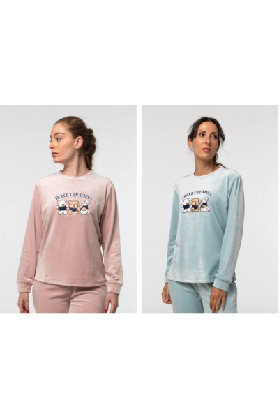 MV11 PIJAMA MICROVELOUR MUJER- DULCE Y TRAVIESA