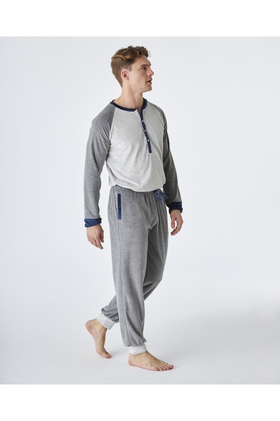 EP5302 Pijama hombre invierno gris liso J&J Brothers