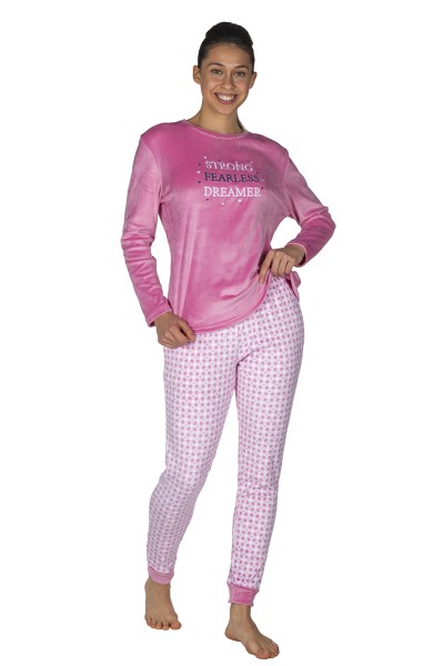 EP1005 Pijama mujer terciopelo rosa cuadros Javier Golmar