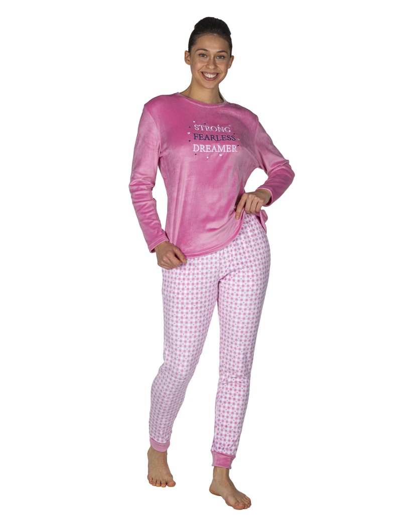 EP1005 Pijama mujer terciopelo rosa cuadros Javier Golmar