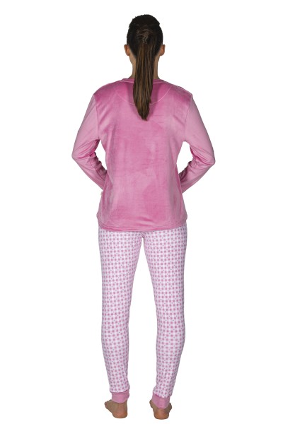 EP1005 Pijama mujer terciopelo rosa cuadros Javier Golmar
